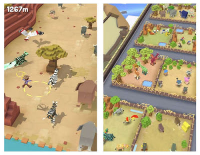 در سمت چپ باغ وحش و مجموعه‌ی حیوانات را می‌بینید، و در سمت راست سوارکار که از روی حیوانی پریده و در هوا برای ادامه سواری تلاش می‌کند