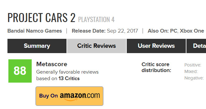 Project Cars, Project CARS 2, شرکت باندای نامکو