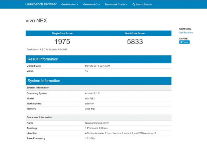 Geekbench, NEX, Snapdragon 710, Snapdragon 845, Vivo, vivo NEX