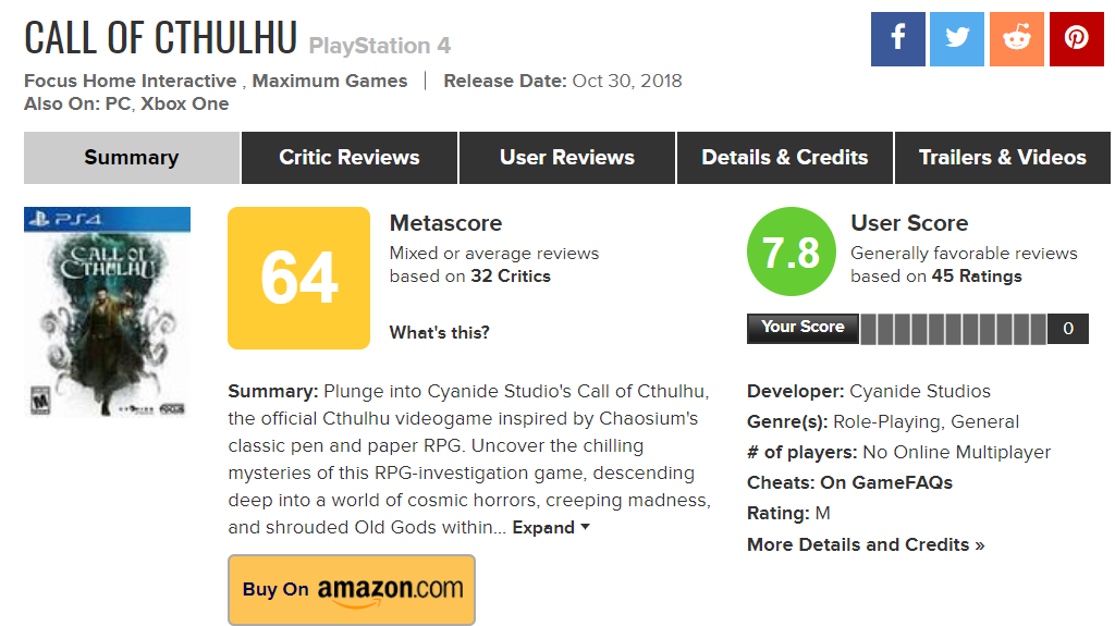 Call of Cthulhu, Focus Home Interactive, پی سی گیمینگ (PC Gaming), کنسول Xbox One