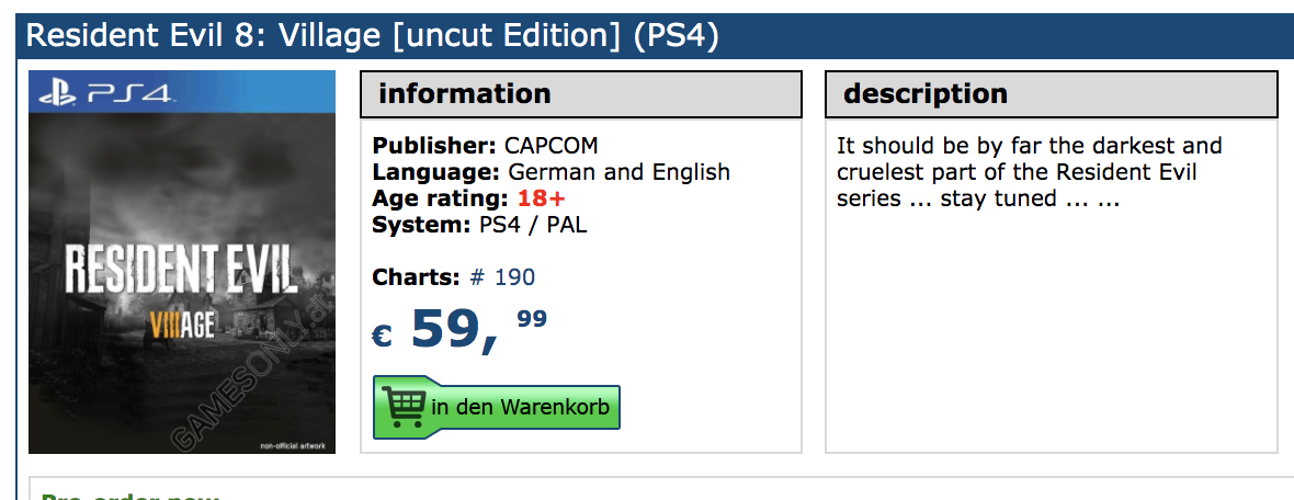 لیست شدن بازی رزیدنت ایول ۸